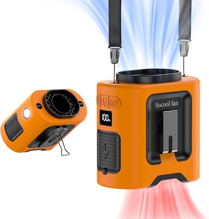 Socool 14500mAh Portable Waist Fan Clip on Belt 360 Rotation Wearable Rechargeable Personal Shirt Fan, 67H Cooling 5-Speed Battery Operated with Light, Neck Fan Hands-Free for Outdoor Jobsite Camping by Socoolfancoolinhand