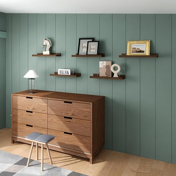 RICHER HOUSE 5-Set Floating Shelves with Lip, Walnut Wall Mounted Shelf | Display Picture Ledge Shelf, Anti-drop lip Shelf for Room Wall Decor, Bedroom Bathroom Storage Nursery Books, Easy Setup 16in - Image 2