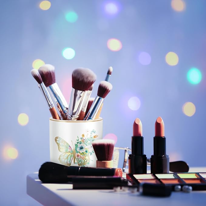 Cute Pen Holder for Desk, Ceramic Durable Pencil Cup, Simple&Modern Style Makeup Organizer, Multifunctional Office Supplies for Home, Kids and School, Butterfly Pattern - Image 4