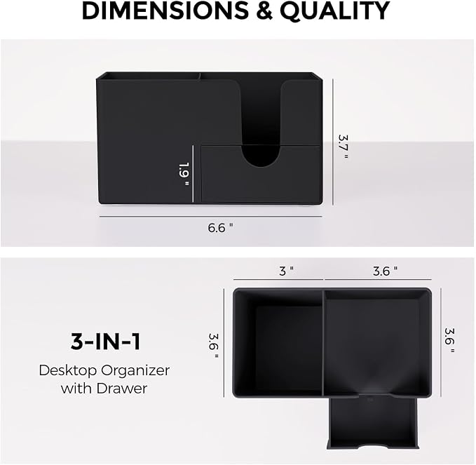 SKYDUE Small Desk Organizer with Drawer | 3 Compartments, Desk Pen Holder, For Home, School, Office & College Dorm Room - Image 5