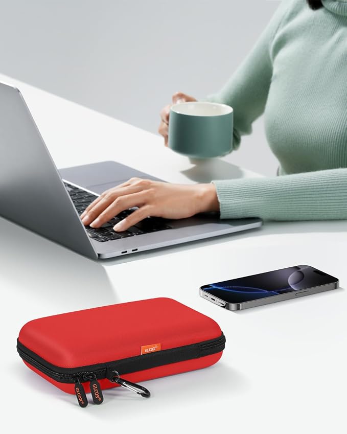 Pure-Red Shockproof Hard Shell Carrying Case for Portable External Hard Drive, Power Bank, Charger, Seagate Game Drive, Cell Phone, Electronic, Women Accessories - Large Storage Pouch Travel Bag - Image 6