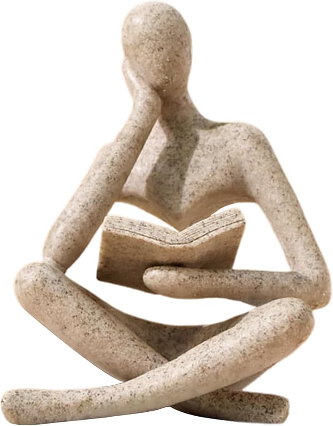 UTTCMK Bookshelf Decor Thinker Statue - Abstract Art Reading Thinker Sculpture Figurine Aesthetic, Modern Home Decoration for Living Room Office Shelves Coffee Table Desk Decor(Beige) by UTTCMK