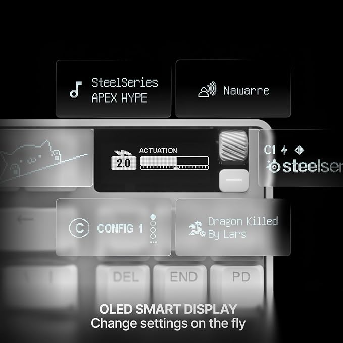 SteelSeries Apex Pro TKL Gen 3 Gaming Keyboard - OmniPoint 3.0 Analog Magnetic Switches, Quickset Auto-Presets (Rapid Trigger, Rapid Tap/SOCD, Protection Mode), OLED, RGB, PBT Keycaps, USB-C, White - Image 4