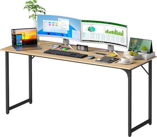 PayLessHere | 63 Inch Computer Desk | Nature | Office Desk with Metal Frame, Adjustable Feet | Water-Resistant, Scratchproof Surface | Sturdy Writing Table for Home Office or Study | Pack of 1 by PayLessHere