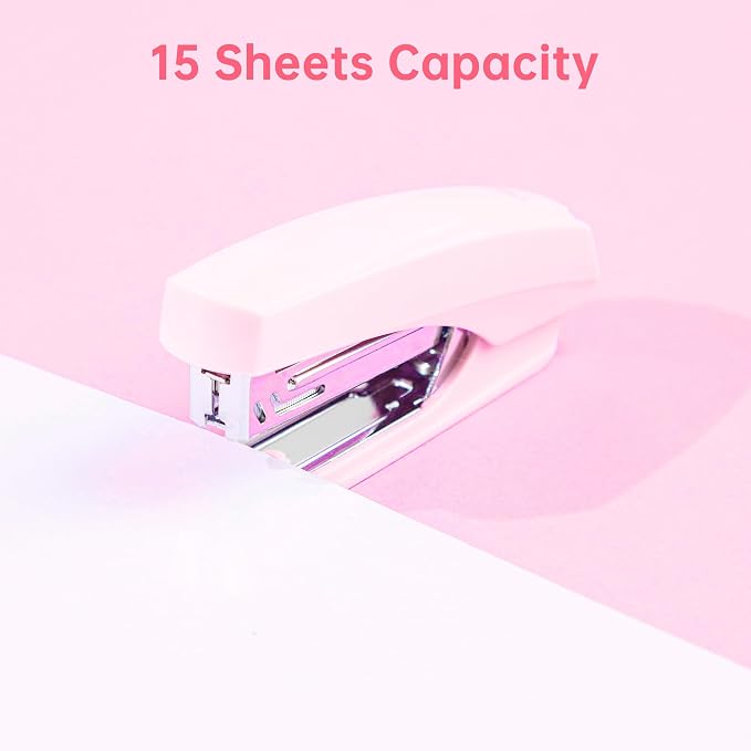 deli Office Supplies Set, Desk Accessory Organizer Kit, Pink | Stationary Set, Desk Supplies with Rotating Multi-Functional Pen Holder &Stapler Set for Office, School, Home - Image 6
