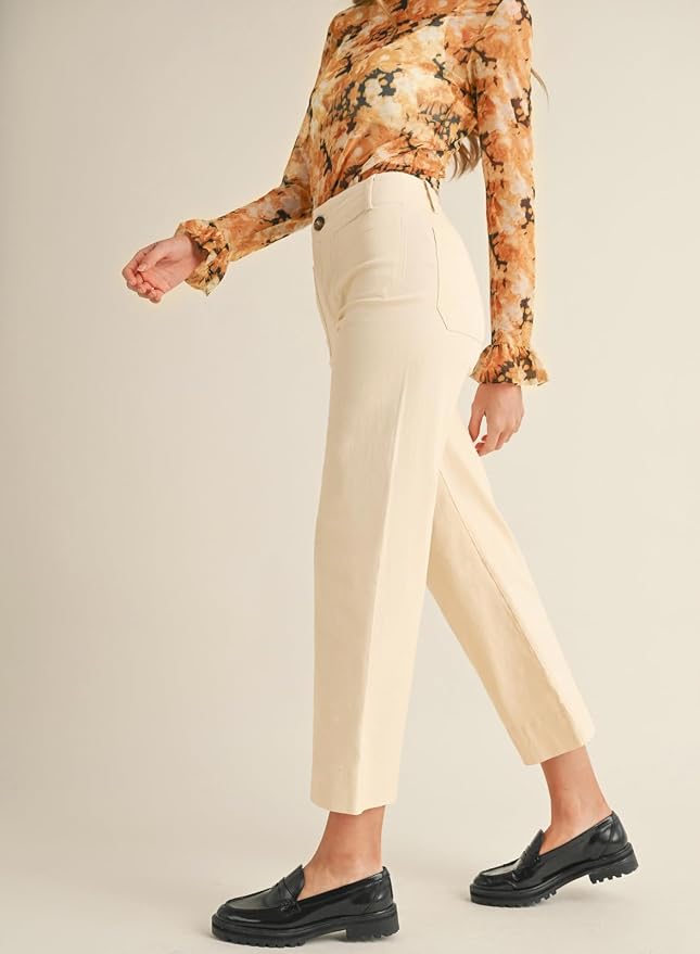 miduo Womens High Waisted Cropped Wide Leg Stretchy Straight Pants Trousers with Pockets - Image 3