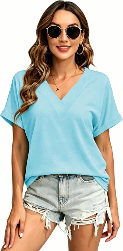 T Shirts Short Sleeve V Neck Tees Womens Tops Beach Vacation Fashion Clothes 2026 Casual Summer Spring Fall Outfits - Image 6