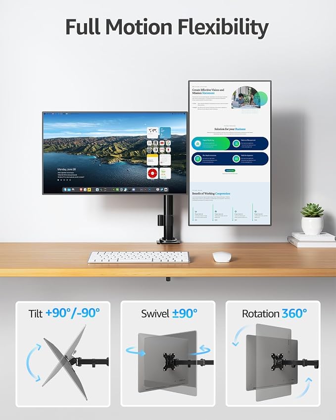 MOUNTUP Dual Monitor Desk Mount, Max 32 Inch up to 17.6lbs, Fully Adjustable Dual Monitor Arm for 2 LCD Screens, Double Monitor Stand with C-Clamp and Grommet Base - Image 3