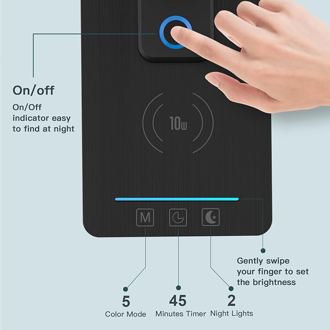 LAOPAO LED Desk Lamp with Wireless Charger: Desk Lamps for Home Office Bedroom, 5 Color Modes & Brightness Dimmable, 2 Night Light - Image 3