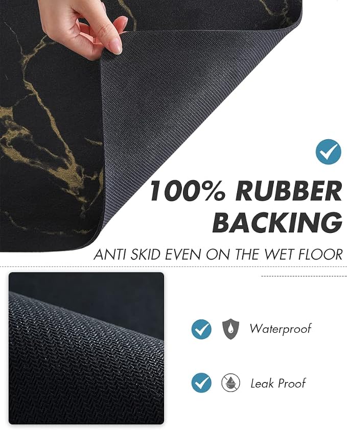 AMOAMI-Coffee Mat Hide Stain Rubber Backed Absorbent Dish Drying Mat for Kitchen Counter-Coffee Bar Accessories Fit Under Coffee Maker, Espresso Machine, Pot, Dish Rack Black&Gold - Image 6