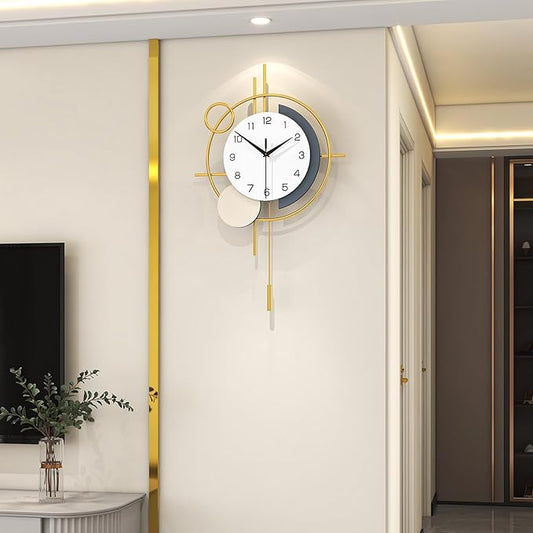 Wall Clock Decorative Large Modern Wall Clock Silent Non-Ticking Battery Operated Gold Unique Pendulum Clock for Living Room,Bedroom,Office,Kitchen,Bathroom,Wall Decor 13.8x21.9in by CreativeWallClock
