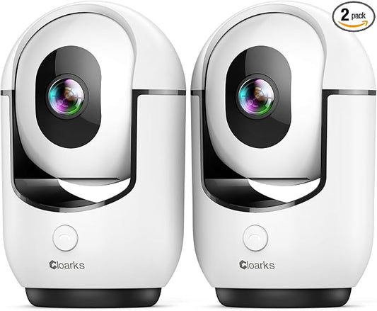 Cloarks 2K Pan/Tilt Security Camera, WiFi Indoor Cameras for Home Security with AI Motion Detection, Pet/Dog/Baby Camera with Phone App, 2-Way Audio, 24/7, Siren, TF/Cloud Storage, 2 Pack by Cloarks