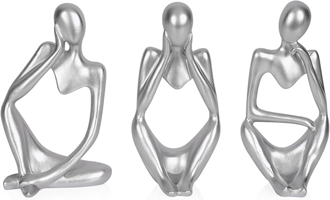 Sandstone Resin Thinker Style Abstract Sculpture Statue Collectible Figurines Home Office Bookshelf Desktop Decor (Small Silver, 3pcs) by Ozzptuu