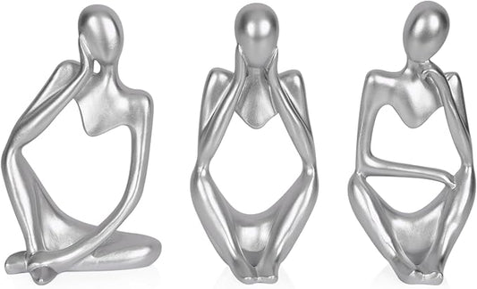 Sandstone Resin Thinker Style Abstract Sculpture Statue Collectible Figurines Home Office Bookshelf Desktop Decor (Small Silver, 3pcs) by Ozzptuu