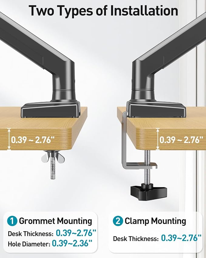 Dual Monitor Arm Desk Mount Fits 13 to 32 inch Computer Screens, Holds 4.4 to 22lbs Display VESA Mount, Adjustable Double Monitor Stand with Clamp/Grommet Base, 75/100mm Bracket, Black, Freelift - Image 6