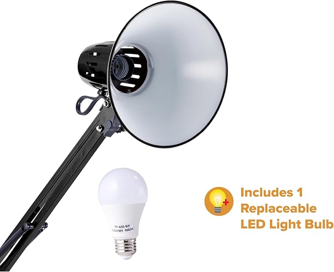 Bostitch Office VLF100F Swing Arm Metal Floor Lamp, 72" Tall with Multi-Joint Adjustment, Includes Replaceable LED Bulb (VLF), Black - Image 6