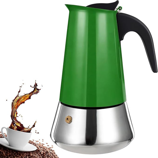 4 Cup Stovetop Espresso Maker Stainless Steel Moka Pot Stove Top Percolator Italian Coffee Makers Capable Mocha Greca Machine Cafe Classic Induction Cookers for Home and Camping 200ml 6.6oz by Theperfectcombinationofcoffeehomeandhealthylivingmakingeverydayadayofrituals