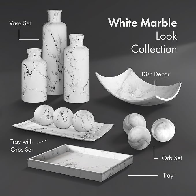 Creative Scents White Marble Look Vases Home Decor - Vase Set of 3 - Perfect for Holding Pampas Grass, Dried/Fresh Flowers, Vases for Your Kitchen, Bedroom, Office, Living/Dining Room, or Shelf Decor - Image 7