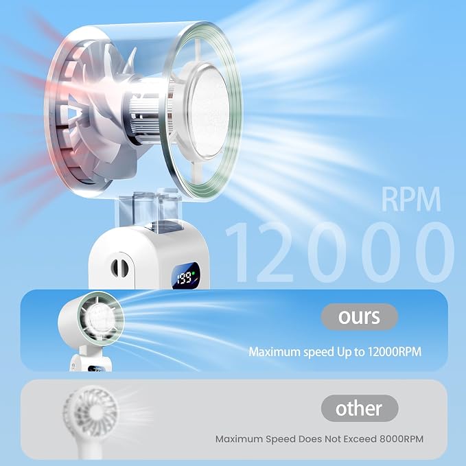 Handheld Fan, Portable Handheld Fan with Ice Function, mini personal fan, Turbo Powerful Rechargeable Fans,1-199 Speed, Foldable, for Women Men Outdoor Indoor travel essentials(White) - Image 3