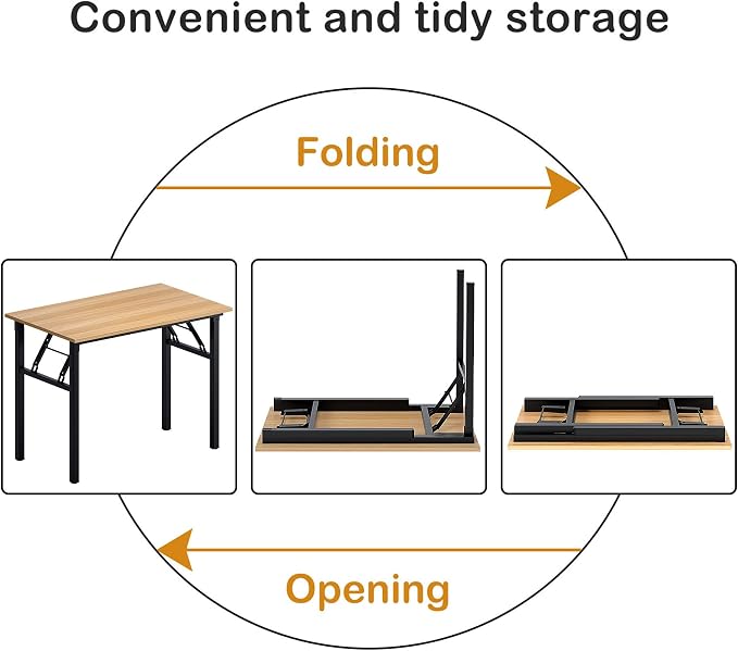 Need Office Computer Desk 39.3 Inch Sturdy Folding Laptop Table Teak | Black Frame Writing Gaming Work Table/Foldable Home Office Desk/Sewing Table, No Assembly Required - Image 6