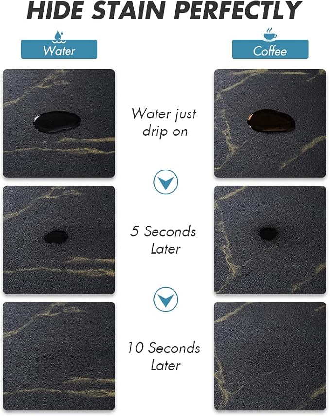 AMOAMI-Coffee Mat Hide Stain Rubber Backed Absorbent Dish Drying Mat for Kitchen Counter-Coffee Bar Accessories Fit Under Coffee Maker, Espresso Machine, Pot, Dish Rack Black&Gold - Image 2