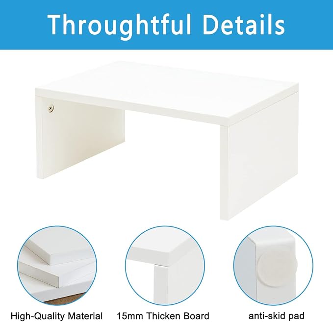 TEAMIX White Monitor Stand - 6.7 inch Tall, Wood Riser, Desk Organization | Laptop/Printer/Computer Stand, Extra Storage Underneath, Minimalist, Modern Design, Smooth White Finish, for Home Office - Image 4