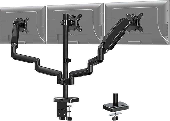 MOUNT PRO Triple Monitor Mount for 13-27 inch Screens, 3 Monitor Desk Mount, Height Adjustable Triple Display Stand, Full Motion Three Computer Arm Hold up to 17.6lbs Each, VESA 75x75, 100x100 by MOUNTPRO