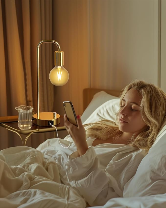 ONEWISH Industrial Table Lamp Set of 2 with USB A&C Charging Port, Stepless Dimmable Nightstand Bedside Lamps for Bedroom,Desk Lamps with 2700K Gold Gradient Bulb for Reading Living Room - Image 6