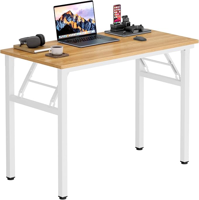 Need Office Computer Desk 35.8 Inch Sturdy Folding Laptop Table Teak | White Frame Writing Gaming Work Table/Foldable Home Office Desk/Sewing Table, No Assembly Required by Need