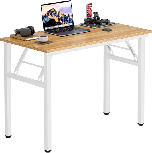Need Office Computer Desk 35.8 Inch Sturdy Folding Laptop Table Teak | White Frame Writing Gaming Work Table/Foldable Home Office Desk/Sewing Table, No Assembly Required by Need