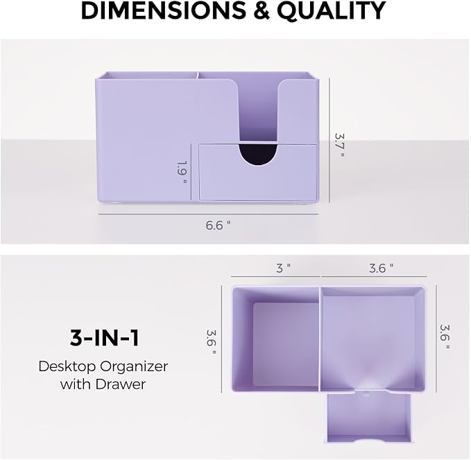 SKYDUE Small Desk Organizer with Drawer | 3 Compartments, Desk Pen Holder, For Home, School, Classroom & Office - Image 5
