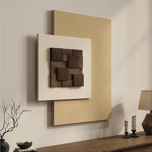 Cuspin Large 3D Wood Textured Neutral Wall Art, Modern Minimalist Wooden Artwork for Walls, Cotemporary Abstract Geometric Beige Wall Decor for Living Room Bedroom Dining Room Hallway by Cuspin