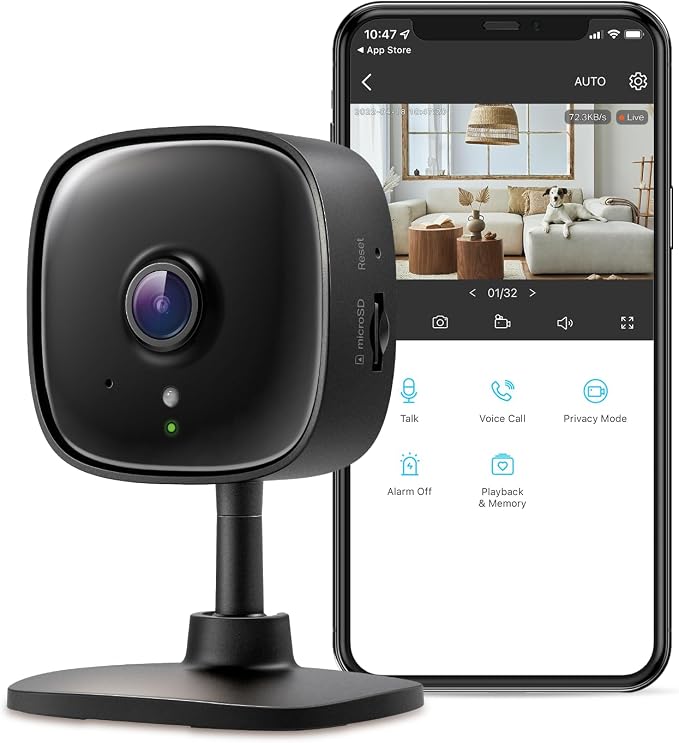 Tapo 2K Indoor Wired Security Camera - Works as a Baby Monitor & Pet Camera, Person/Motion/Baby Cry Detection, 2-Way Audio, Siren, Subscription-Free Local Storage or Optional Cloud, Black, C111 by Unknown