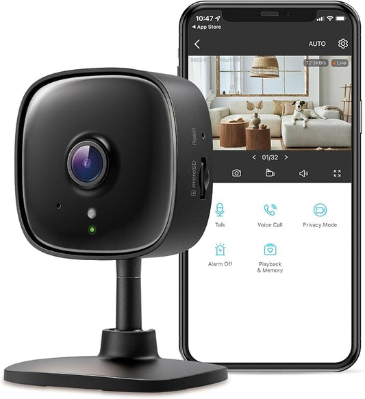 Tapo 2K Indoor Wired Security Camera - Works as a Baby Monitor & Pet Camera, Person/Motion/Baby Cry Detection, 2-Way Audio, Siren, Subscription-Free Local Storage or Optional Cloud, Black, C111 by Unknown