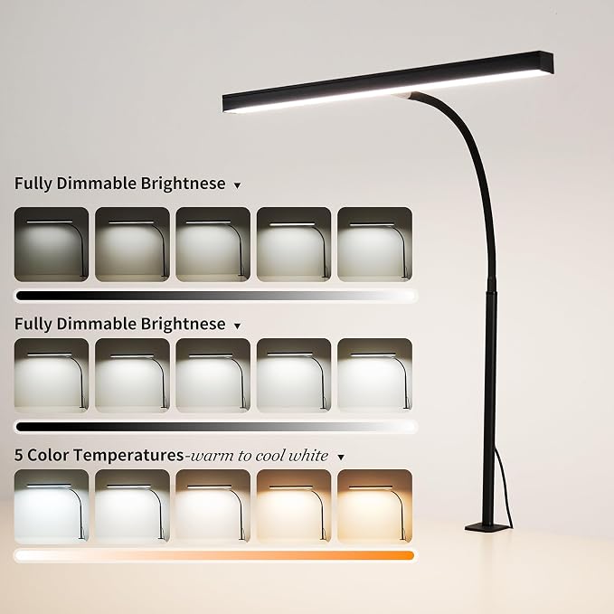 LED Desk Lamp for Office Home, Adjustable Flexible Eye-Caring Desk Light with,5 Modes 10 Brightness Adjustment, USB Adapter Desk Lamp with Clamp-T-B - Image 2