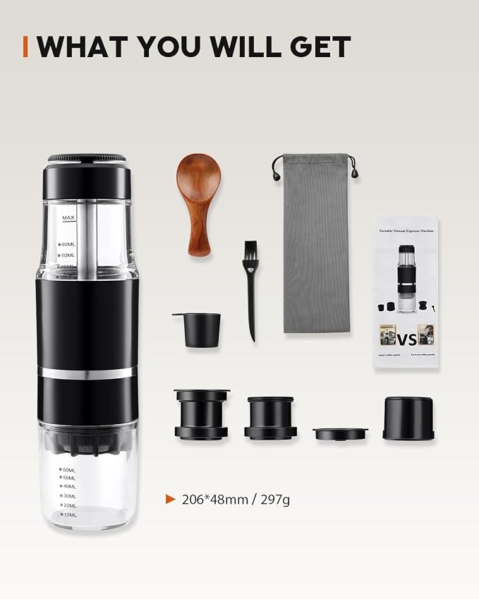Portable Coffee Maker for Travel & Camping, Travel Lightweight Coffee Machines, Manually Operated, Compatible with Ground Coffee & NS Capsule Black (2Pcs) - Image 7