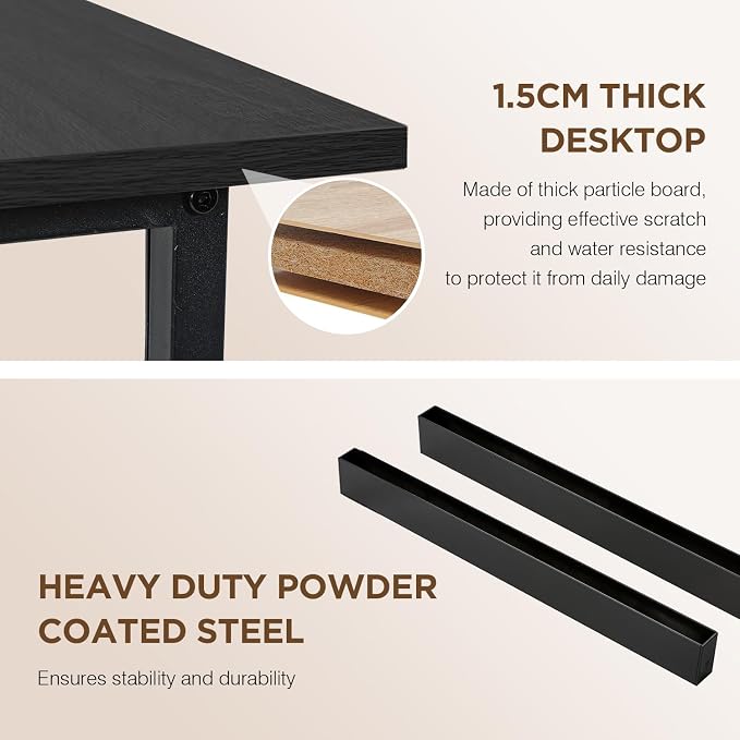 PayLessHere | 47 Inch Computer Desk | Black | Sturdy Office Desk | Metal Frame, Adjustable Feet | Water-Resistant, Scratchproof Surface | Writing Table for Home Office or Study | Pack of 1 - Image 7
