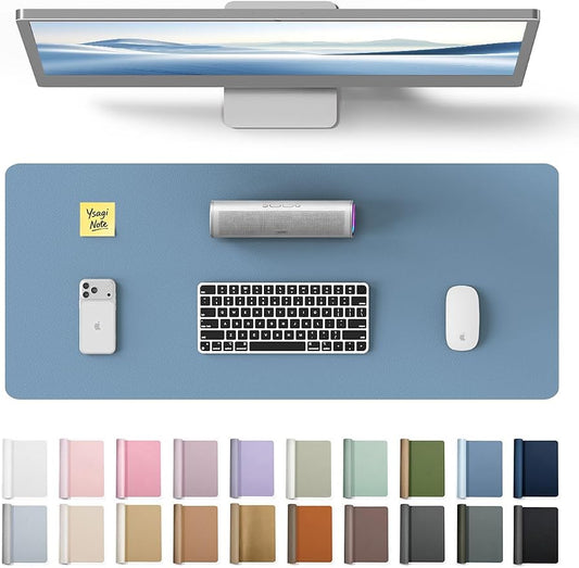 YSAGi Leather Desk Protector, Office Mat, Large Mouse Mat, Non-Slip PU Leather Blotter, Laptop Desk, Waterproof Writing Pad for Office and Home (Blue, 23.6" x 13.8") by YSAGi