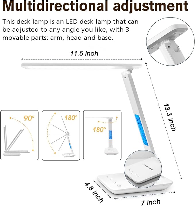 LAOPAO Desk Lamp with Wireless Charger: USB Charging Port, Table Lamp with Clock, Desk Lamps for Home Office College Dorm Room Essentials - Image 9
