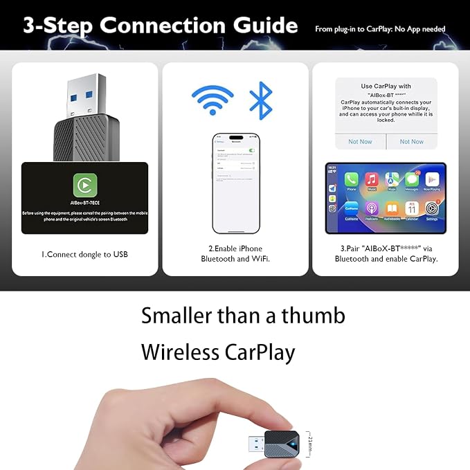 Wireless Carplay Adapter, Convert Wired to Wireless CarPlay, Compatible with CarPlay, Plug and Play, Type-C/USB, Suitable for 800+ Vehicles (Black) - Image 4