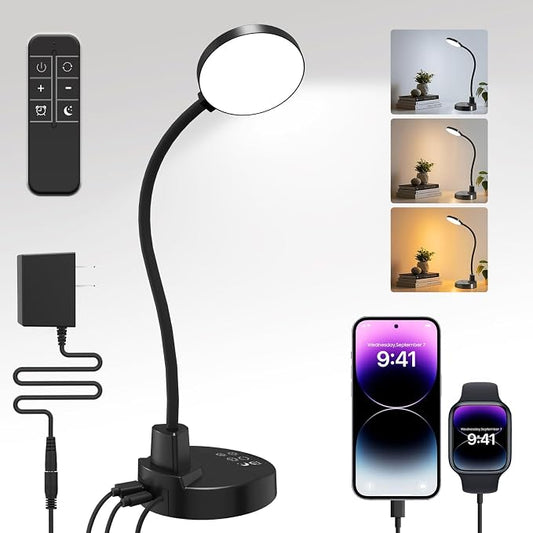 15W LED Desk Lamp with USB Charging Ports, [Button & Remote Control] Dimmable Table Lamp with 3 Color Modes, 5 Brightness Levels, 4 Timers, Flexible Reading Light for Home Office, Bedroom, Kids Study by Unknown