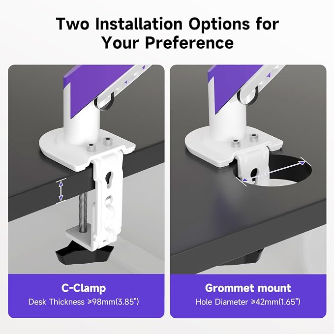 Suptek Monitor Mount Gas Spring Monitor Arm Desk Mount Fully Adjustable Fits 17 20 22 23 24 26 27 32 35 inch Monitors Weight Capacity up to 24.25 lbs (White+Purple, 17"-35") - Image 7