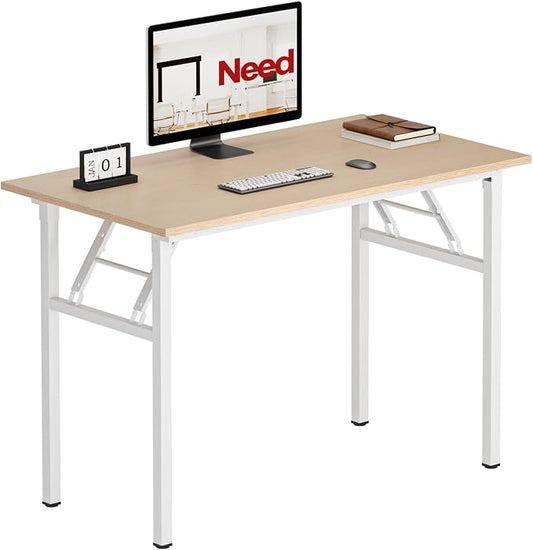 Need Office Computer Desk 39.3 Inch Sturdy Folding Laptop Table Pink Oak | White Frame Writing Gaming Work Table/Foldable Home Office Desk/Sewing Table, No Assembly Required by Need