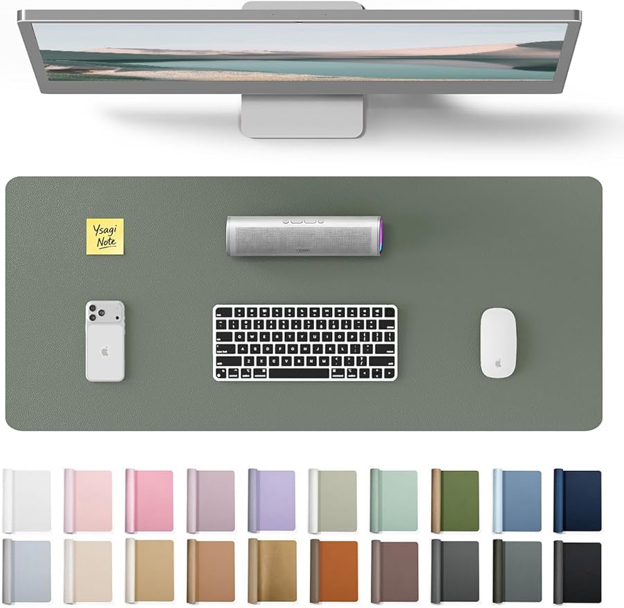 YSAGi Leather Desk Pad Protector, Office Desk Mat, Large Mouse Pad, Non-Slip PU Leather Desk Blotter, Laptop Desk Pad, Waterproof Desk Writing Pad for Home (23.6" x 13.8", Dark Green) by YSAGi