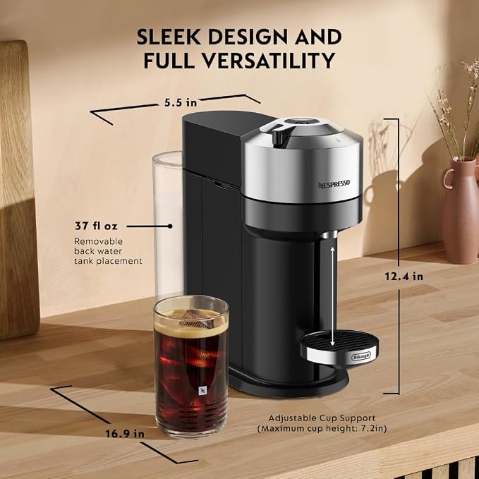 Nespresso Vertuo Next Deluxe Coffee & Espresso Maker by De'Longhi | Brews 6 cup sizes including 5, 8, 12 and 18 oz. Slim, sustainable design with over 40 Vertuo coffee blends to explore. - Image 7