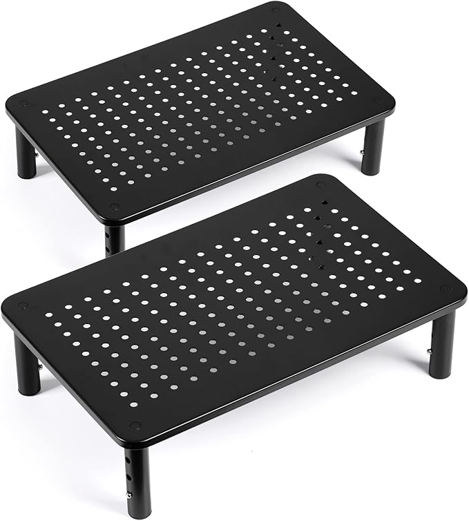 LOTEYIKE TV/Monitor Riser Desktop Stand, Flat Screen, Sturdy Metal Laptop Computer Shelf for Printer, iMac, 3 Height Adjustable PC with Mesh Platform , 2 Pack - Image 8
