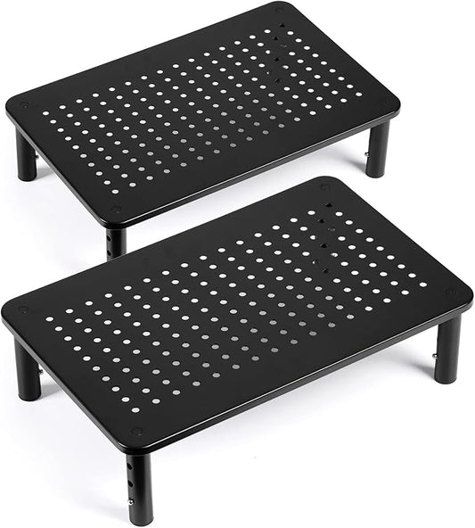 LOTEYIKE TV/Monitor Riser Desktop Stand, Flat Screen, Sturdy Metal Laptop Computer Shelf for Printer, iMac, 3 Height Adjustable PC with Mesh Platform , 2 Pack by LOTEYIKE