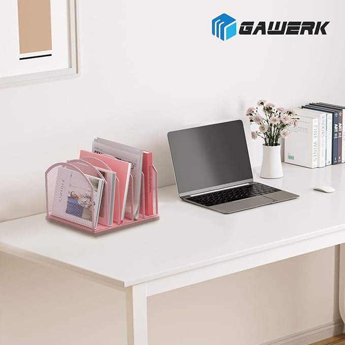 Gawerk 5-Section Vertical Desktop Organizer, 6-Section Mesh File Folder Stand Sorter for Office Home Classroom Organization - Image 7