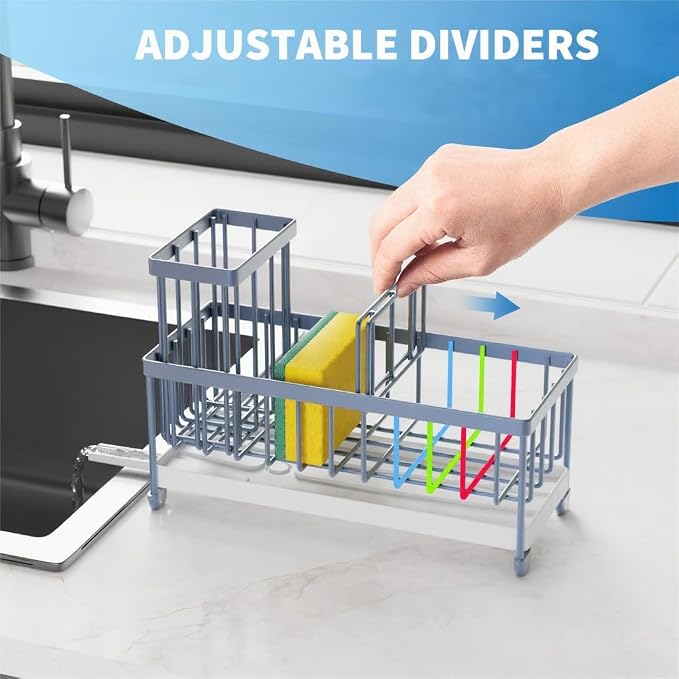 Cisily Sponge Holder for Kitchen Sink, Sink Caddy Organizer with High Brush Holder, Kitchen Countertop Organizers and Storage Essentials, Rustproof 304 Stainless Steel (Gray Blue, 9.25″) - Image 5