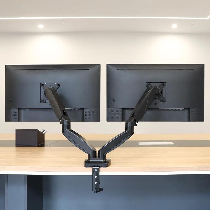Amazon Basics Gas Spring Dual Monitor Arm Desk Mount, Adjustable Tension, Fits 15–27 Inch Monitors, Supports 4.4–15.4 lbs Each Arm, VESA 75x75/100x100, Black - Image 7
